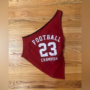 Y2K Goodie Two Sleeves Red One-Shoulder Football Champion Top No. 33 XL
